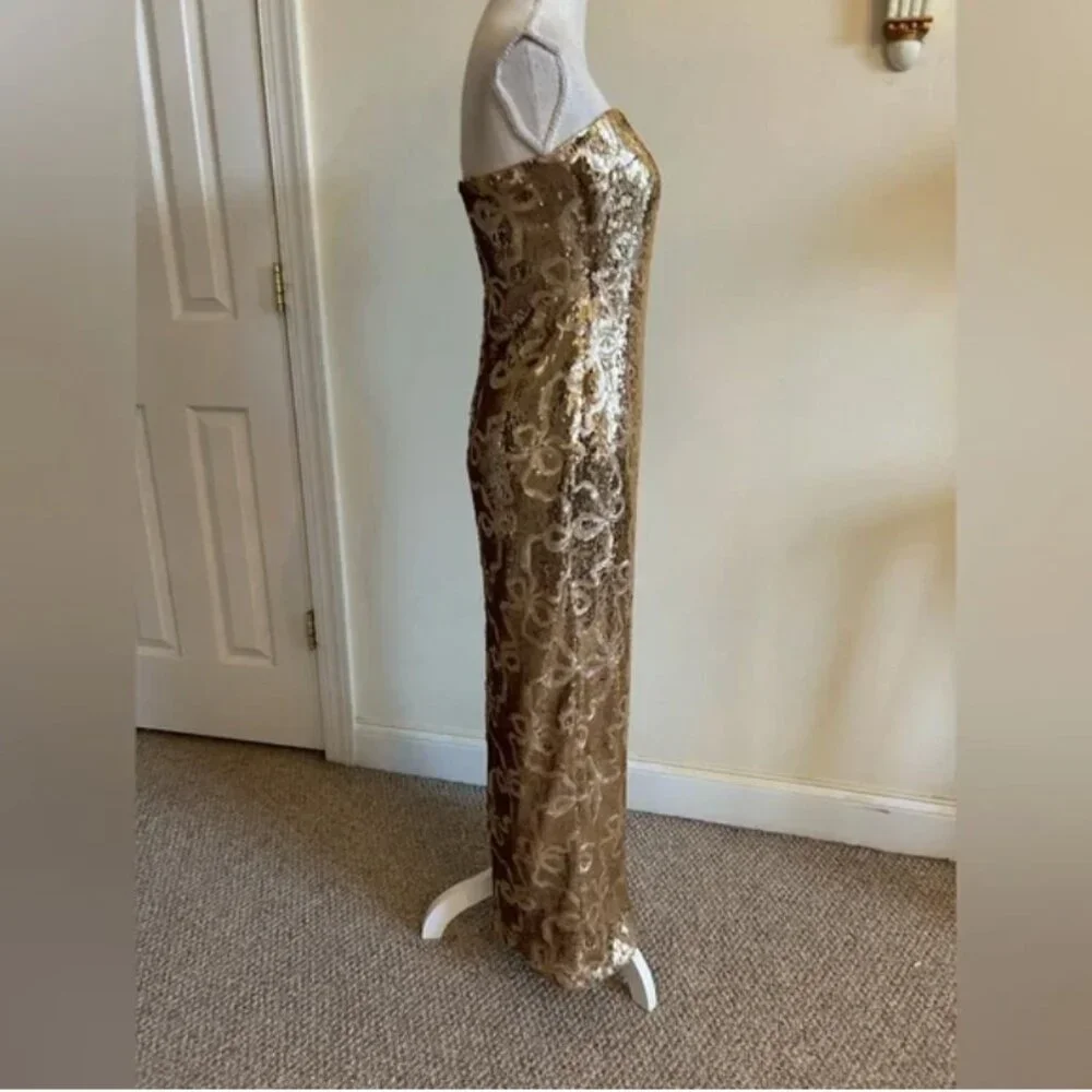 Anthropologie If by Sea Maxi Strapless Gold Sequence Dress size S - Picture 5 of 11